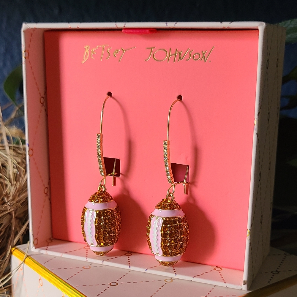 Betsey Johnson Rhinestone Football Earrings NWT